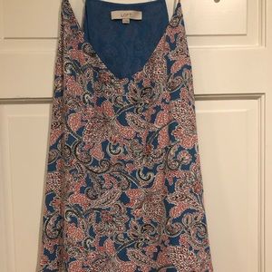 Loft blouse, red, black, white and blue, XL, EUC